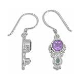 Sterling Silver Faceted Amethyst and Cabochon Apatite Dangle Earrings By Sajen