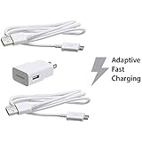 OEM Original Authentic Samsung Fast Charging Adapter Travel Charger + Two (2) Micro USB Data Charge Sync 5 foot Cables for Galaxy S7 S7 Edge S6 S6 Edge S4 S3 Note 4 Note 2 - ECB-DU4EWE / EP-TA20JWE