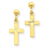 14k Satin and Diamond-Cut Cross Earrings