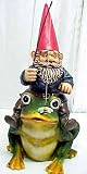 Garden Gnome Riding Frog Statue Indoor / Outdoor