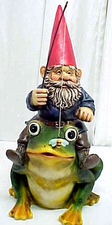 Garden Gnome Riding Frog Statue Indoor / Outdoor
