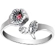 Sterling Silver 925 Pink CZ Blooming Flower Toe Ring