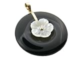 Onyx with White Mother Of Pearl Large Moon Flower Pendant, 14k Gold - B0002L2R9E
