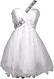 Goddess Beaded One-Shoulder Mesh Party Dress Prom Gown, Size: Large, Color: White