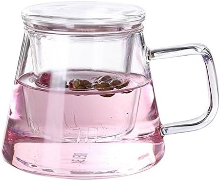 [12 oz / 350 ml] Loose Leaf Tea Glass Strainer Mug = Cup with Holder + Lid + Filter , The Tea Maker used as either Teapot or Tea Cup, for Chinese Green Tea, Red Tea, Flower Tea ,Coffee Bean.