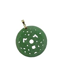 Light Green Jade Carved Round Pendant, 14k Gold