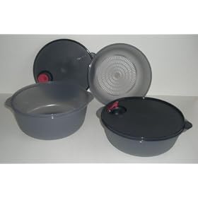 Tupperware CrystalWave Large Microwave Bowl Set (One 3 quart Bowl, One 4 quart Bowl, One Steamer / Colander & Two Seals) Tupperware CrystalWave Large Microwave Bowl Set (One 3 quart Bowl, One 4 quart Bowl, One Steamer / Colander & Two Seals)