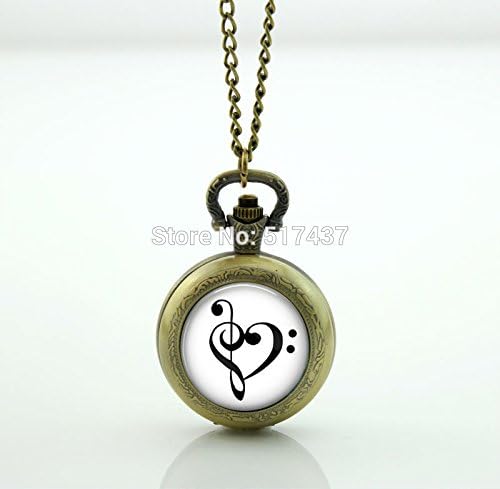 Pretty Lee Treble And Bass Clef Pocket Watch Living Locket Necklaces Style Retro Vintage Pocket Watch Necklace