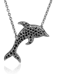 Sterling Silver Black Dolphin Black Diamond Pendant Necklace - 0.50 carat