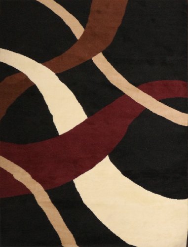 Generations Brand New Contemporary Black Modern Wavy Circles Area Rug 2'2 x 3 Door Mat