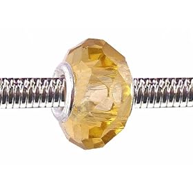 Pandora Style Charm Bead (Z92) Faceted Murano Lampwork Glass (14mm x 10mm) (fits Troll too)
