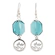 Large Teal Blue Geormetric Swarovski Crystal Bead and Sterling Silver Om (Aum) Dangle Earrings, #7466