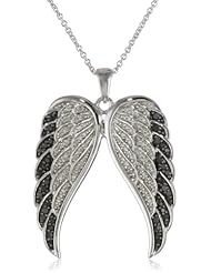 Sterling Silver Black and White Angel Wings Diamond Pendant Necklace (1/2 cttw, I-J Color, I2-I3 Clarity), 18"