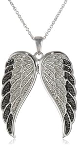 Sterling Silver Black and White Angel Wings Diamond Pendant Necklace (1/2 cttw, I-J Color, I2-I3 Clarity), 18