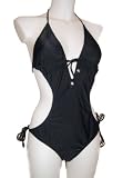 Womens Beach Club Monokini Swimsuit Swimwear, Black w/ Silver Beads