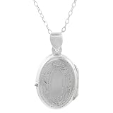 Sterling Silver Etched Oval Locket Necklace