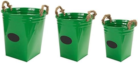 Pack of 6 Green Metal Buckets with Chalkboard and Rope Handles 16"