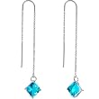Handcrafted Blue Block CZ Threader Earrings