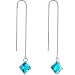 Handcrafted Blue Block CZ Threader Earrings