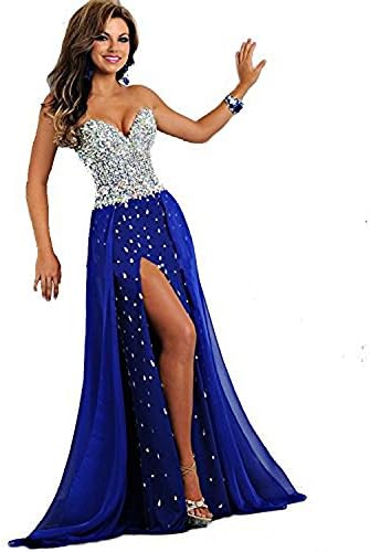 Ondine8 Women's Royal Blue Crystals Strapless Sleeveless Floor Length Prom Dress US16