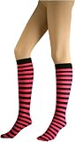 Adult Black & Neon Pink Striped Knee High Socks