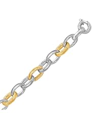 18K Yellow Gold and Sterling Silver Rhodium Plated Diamond Cut Rolo Bracelet
