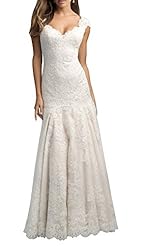 V-neck Mermaid Satin Sleeveless Lace Wedding Dress  with a Brush/Sweep Train 