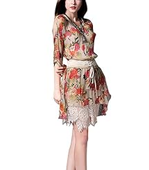 Shift Short General Print Lace Cutout Silk Elbow Length Sleeves Wedding Dress 