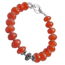 Indian Jewelery Sterling Silver Carnelian Gemstone Bracelet 8.75 inches