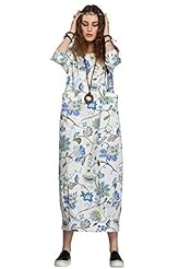 Girls Cotton/Linen Floor Length Short Sleeves Asymmetric Draped General Print Party Dress 