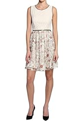 Floral Print Polyester Piping Lace Flared-Skirt Tank Mini Dress  With a Ribbon  and a Sash 