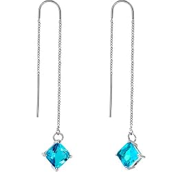 Handcrafted Blue Block CZ Threader Earrings