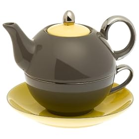 Yedi Houseware Classic Coffee and Tea Siena Tea For One with Saucer, Dark Grey/Yellow