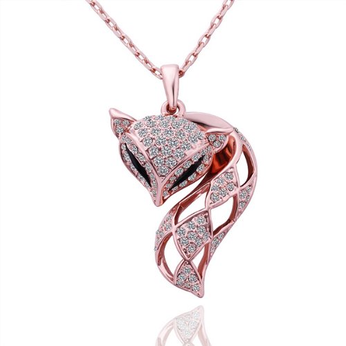 18K Rose Gold Plated Crystal Pave Fox Pendant Necklace