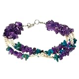 Handmade Purple Amethyst & Blue Turquoise Bracelet With Silver Beads