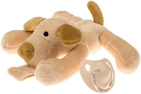 Baby Stuffed Plush Dog Pacifier Holder - Detachable Silicone Binky Infant Teething Soother - Baby Shower Gift for Newborn - Soothing Comfortable - Bonus: Free E-book - Satisfaction Guarantee