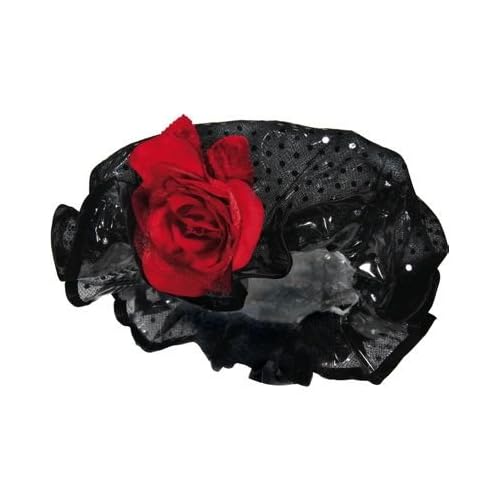 Kingsley Shower Cap Black With Red Rose