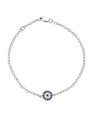 14k White gold White diamonds and Blue Sapphires Evil Eye charm bracelet