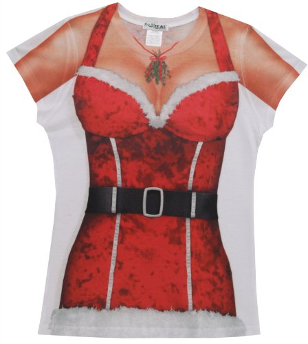 Faux Real Sexy Ladies Santa Xmas Costume T-Shirt Tee