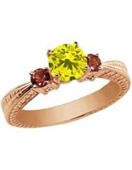 1.06 Ct Canary Diamond White Sapphire 925 Rose Gold Plated Silver 3-Stone Ring