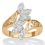 Diamond Acc. 18k gold (40 mils) over Sterling Silver Leaf Ring