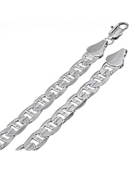 9MM Thick 14k Heavy White Gold Plated Mariner/Marina Link Anchor Chain Necklace - Lifetime Warranty