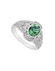 Emerald and Diamond Ring 14K White Gold - 1.50 CT TGW
