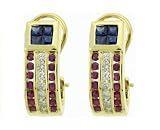 Ladies 0.42ct Patriotic Diamond Earrings with 1.96 Ruby and Sapphire Accents
