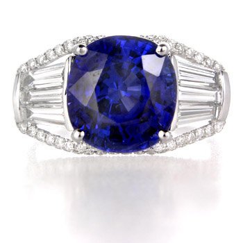 Diamond & Blue Sapphire 18k White Gold Right Hand Ring