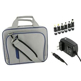PCMS 2n1 Combo - Toshiba Mini NB205-N325BN 10.1-Inch Netbook Carrying Bag with AC Adapter Wall Charger - Pinn Series Silver / Blue