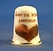 Porcelain China Collectable Thimble - 5th Wooden Wedding Anniversary -- Free Gift Box