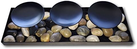 Decorative Black Metal Candle Holder Set with Tray & Stones Set
