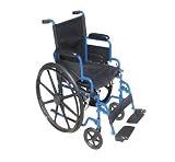 Drive Medical Blue Streak Wheelchair with Flip Back Detachable Desk Arms and Swing-away Foot Rest, Blue, 18