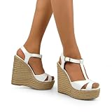 T-Strap Espadrilles Wedge Platform Sandal White